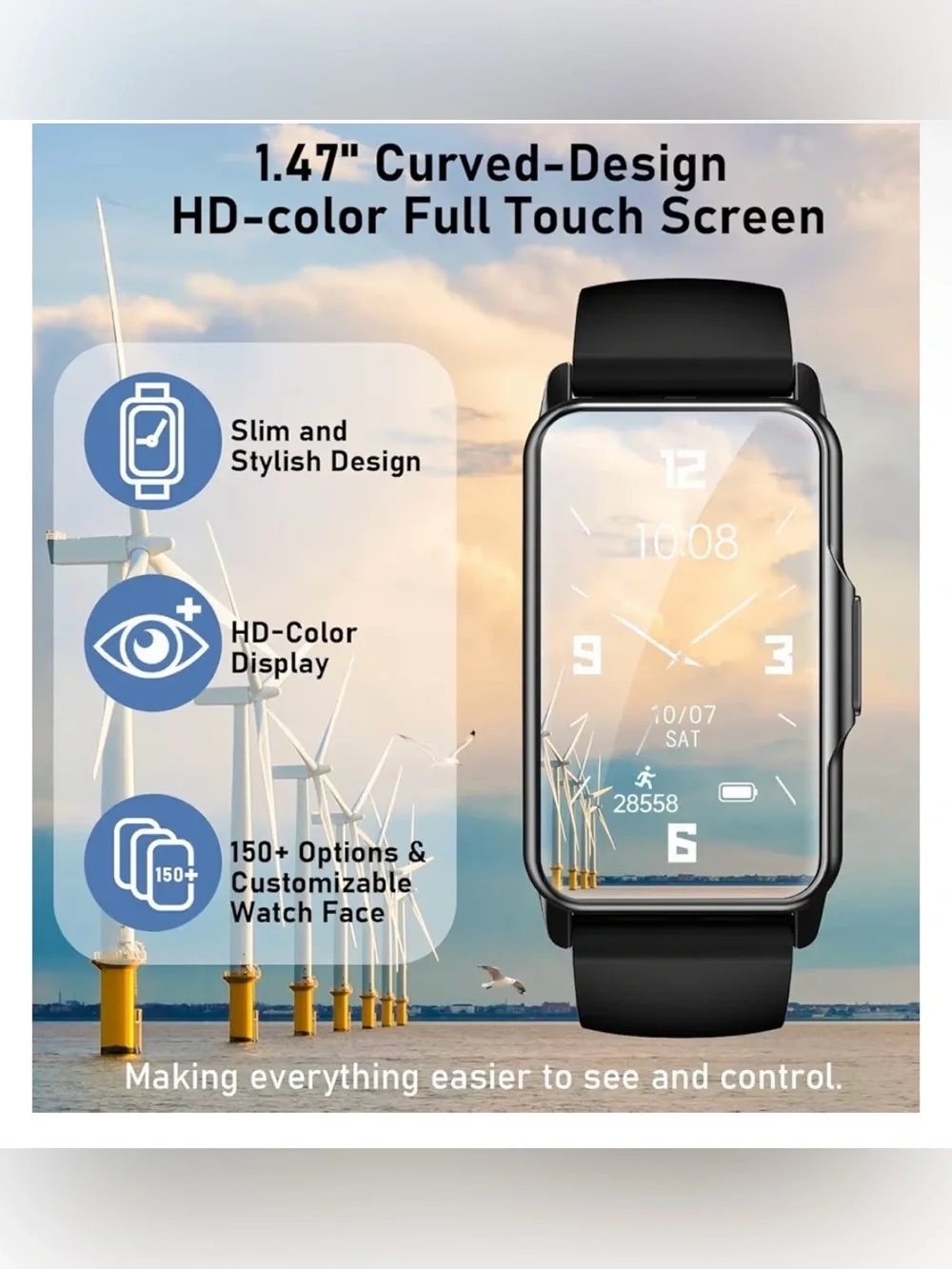 Mindrose Black Fitness Smartwatch with Silicone Band